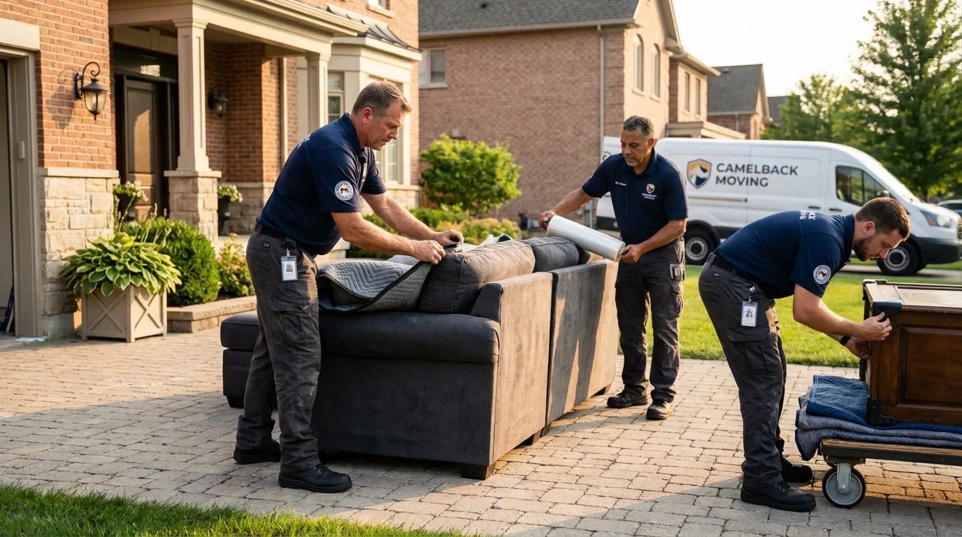 Large estate moving crew wrapping furniture in Chesterland, OH