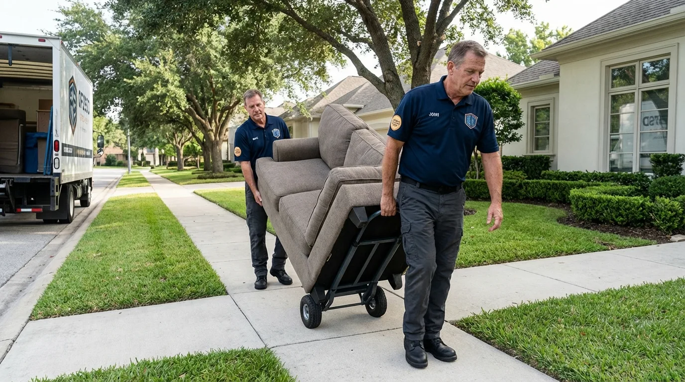 Local residential moving crew loading furniture in Chesterland, OH